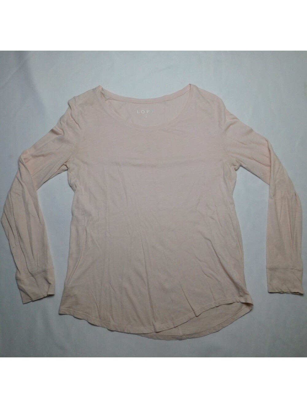 Ann Taylor LOFT Top Womens Medium M Pink Slub Knit Crew Neck Long Sleeve Tee